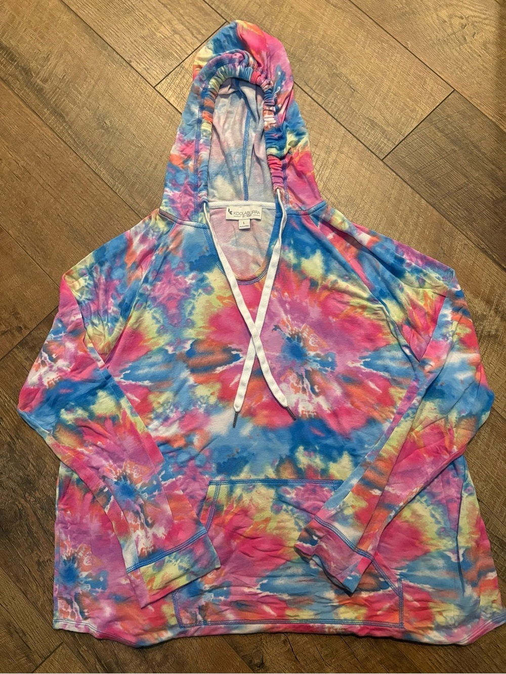 Koolaburra by UGG Tie Dye Hoodie Large Pink Blue Pullover Lounge - Picture 8 of 8